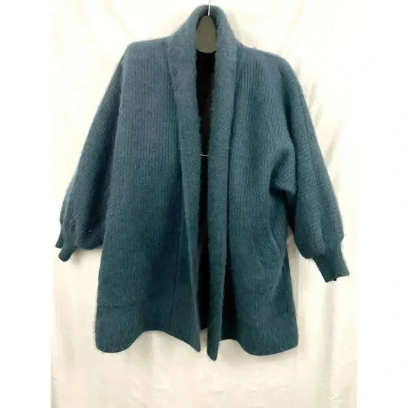 Blue Oversized Open Coat Angora Rabbit Fur Coat Chang Won L/XL - Picture 8 of 15